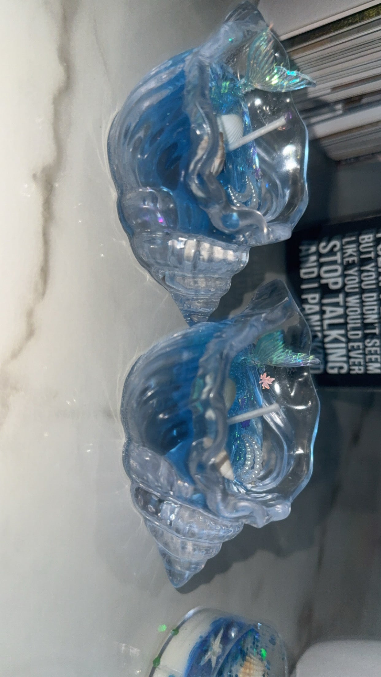 Ocean theme scented candle with pearl and glitter accents