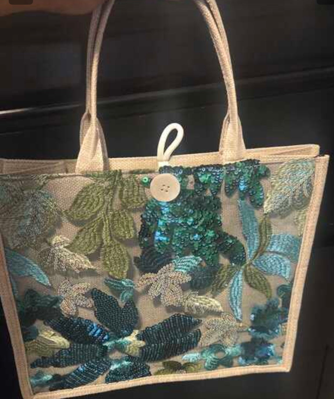 Summer tote bag with embroidered sequin flowers