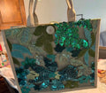 Summer tote bag with embroidered sequin flowers